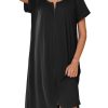 Zipper Robes for Women Short Sleeves Knit Bathrobes Knee Length Soft Lace Trim Loungewear with Pockets S-3XL
