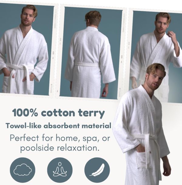 Men's Robe, Turkish Terry Bathrobe, 100% Cotton Kimono Spa Bathrobe