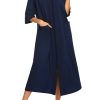 Women's Zipper Robe 3/4 Sleeve Housecoats Full Length House Dress Loungewear Long Nightgown with Pockets