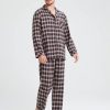 Mens Pajama Sets, 100% Cotton Flannel Sleepwear Soft Plaid PJ Set Loungewear