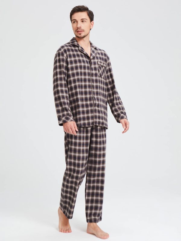 Mens Pajama Sets, 100% Cotton Flannel Sleepwear Soft Plaid PJ Set Loungewear