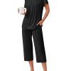 Pajama Set for Women Short Sleeve Top With Capri Pants Pjs 2 Piece O Neck Loungewear Soft Sleepwear with Pockets