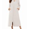 Zipper Robes for Women Long Knit Bathrobes Lightweight Full Length Housecoat with Pockets Nightgown S-3XL