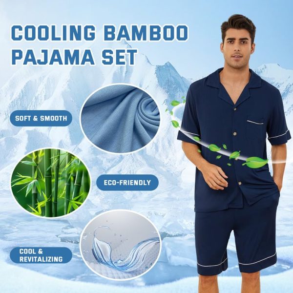 Mens Pajama Set, Pajamas Made from Bamboo Pulp Viscose Lightweight Button-up PJS for Men