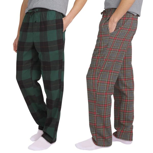 Men's 2 Pack Flannel Lounge Pajama Pants (Green, Medium)