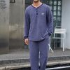Mens Henley Collar Pajama Set Long Sleeve Pajamas for Men loungewear Casual Sleepwear Pjs Set