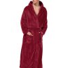 Men's Plush Hooded Bathrobe Winter Warm Fleece Robes Soft Flannel Long Robes with Pockets, Full Length