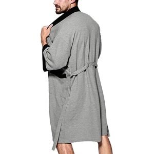 Men's Waffle Kimono Robe Cotton Lightweight Nightgowns Spa Terry Cloth Bathrobe Sleepwear with Pockets