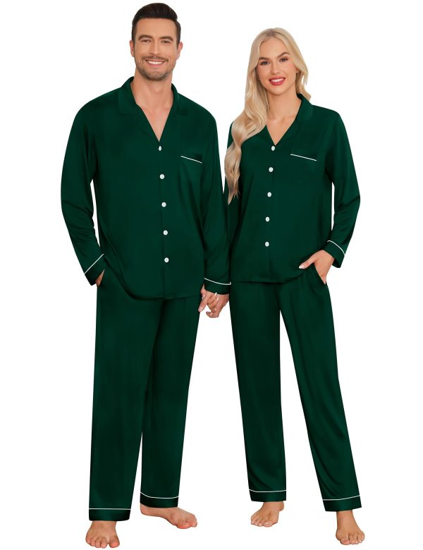 Matching Couple Christmas Pajamas Set Modal Long Sleeve Button-Down Sleepwear Family Festival Party Xmas PJs Sets