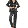 Womens Pajama Set Silk Satin Pajamas Long 2pc Pjs Button Down Sleepwear Pj Set Loungewear
