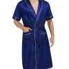 Men's Satin Robe with Shorts Set Silky Short Sleeve Kimono Bathrobe Lightweight Soft Sleepwear