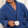 Mens Shawl Collar Fleece Bathrobe, Soft Warm Long Sleeve Robe with Pockets Spa Robes for Men Cozy Sleepwear