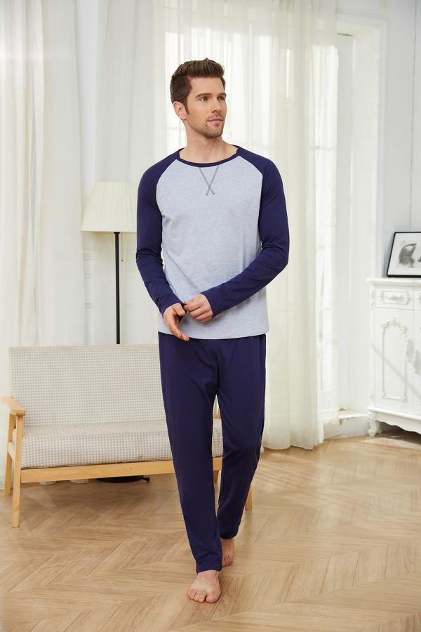 Men's Pajama Sets Cotton Mens Pjs Sets Long Sleeve Shirts and Pants Sleepwear Lightweight Soft Loungewear
