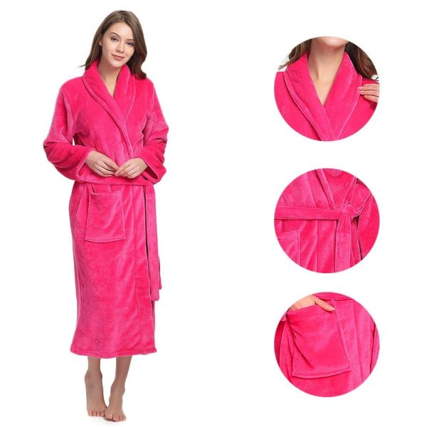 Womens Fleece Robes, Soft Plush Long Bathrobe, Thick Kimono Robes for Womens, Warm House Coat