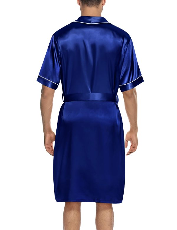 Men's Satin Robe with Shorts Set Silky Short Sleeve Kimono Bathrobe Lightweight Soft Sleepwear