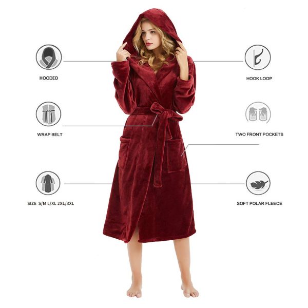 Womens Hooded Fleece Robe, Soft Bathrobe for Womens, Cute Long House Coat