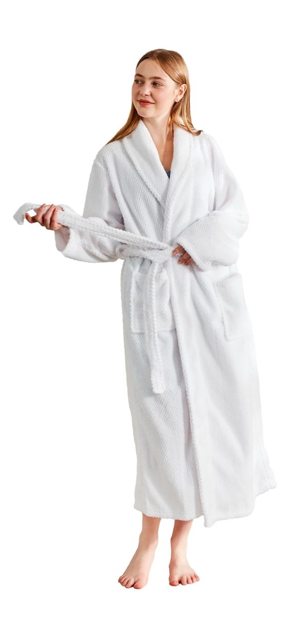 Women's Plush Fleece Bathrobe, Warm and Fluffy Sherpa, Soft Dot Jacquard Robe