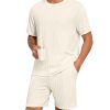 Mens Pajamas Set Summer Pjs Sets Lightweight Short Sleeve Pajama Shorts Set Soft Sleepwear Loungewear with Pockets