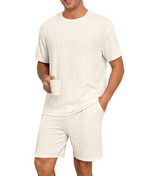 Mens Pajamas Set Summer Pjs Sets Lightweight Short Sleeve Pajama Shorts Set Soft Sleepwear Loungewear with Pockets