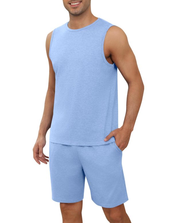 Men's Pajamas Set Workout Tank Top Pjs Sets with Shorts 2 Piece Soft Sleeveless Casual Shirts Loungewear Sets, S-XXL