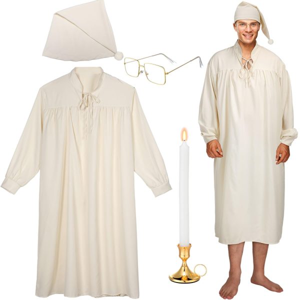5 Pcs Funny Pajama Set for Men Includes Nightgown Men's Night Sleeping Hat Glasses Candle Holder with Candle