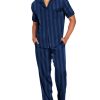 Men Satin Silk Pajamas Set 2 Piece Button Down Sleepwear Long Pants Loungewear with Pockets