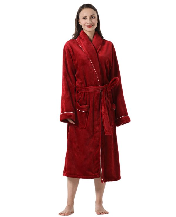 Robes for Women Plush Fleece Bath Robe Shawl Collar Long Robe Nightgown