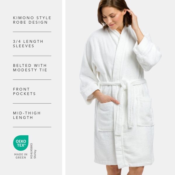 Women's Terry Bathrobe; Kimono Style; Front Pockets