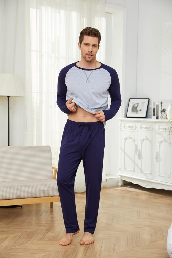 Men's Pajama Sets Cotton Mens Pjs Sets Long Sleeve Shirts and Pants Sleepwear Lightweight Soft Loungewear