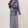 Womens Long Fleece Robe Soft Plush Robes for Women Warm Bathrobes Comfy House Coat Full-length