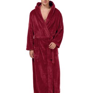 Men's Plush Hooded Bathrobe Winter Warm Fleece Robes Soft Flannel Long Robes with Pockets, Full Length