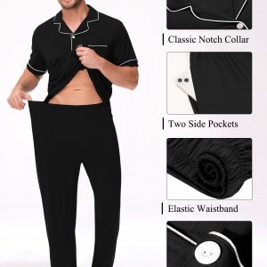 Men Pajamas Set Two Pieces Short Sleeve Sleepwear Button Down Loungewear Set Soft Modal Pj Set with Pockets