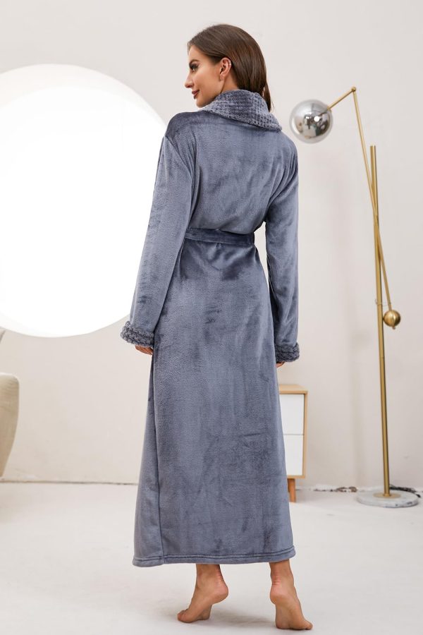 Womens Long Fleece Robe Soft Plush Robes for Women Warm Bathrobes Comfy House Coat Full-length