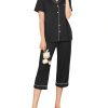 Capri Pajamas for Women Short Sleeve Button Down Sleepwear Comfy Lounge Set 2-Piece Pants Pjs