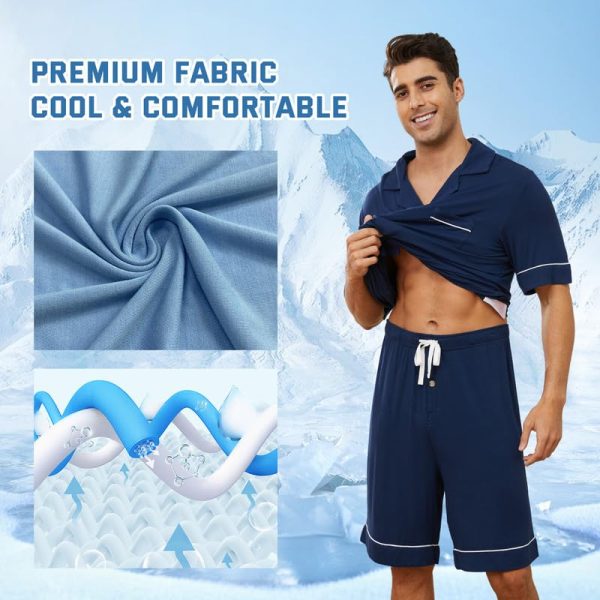 Mens Pajama Set, Pajamas Made from Bamboo Pulp Viscose Lightweight Button-up PJS for Men