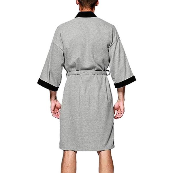 Men's Waffle Kimono Robe Cotton Lightweight Nightgowns Spa Terry Cloth Bathrobe Sleepwear with Pockets