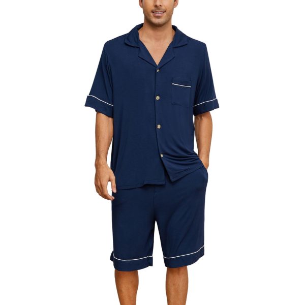 Mens Pajama Set, Pajamas Made from Bamboo Pulp Viscose Lightweight Button-up PJS for Men
