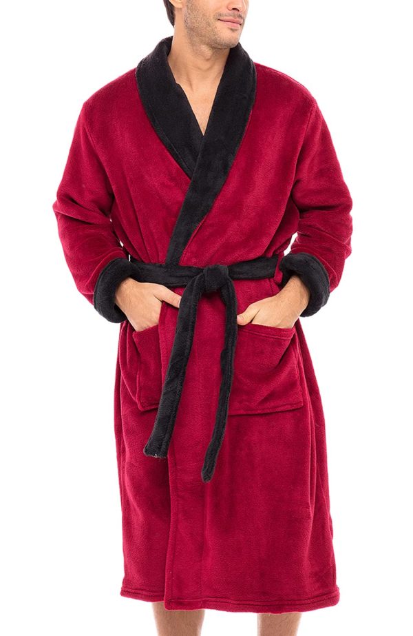 Mens Robe Plush, Bath Robe for Men, Lightweight Robes, Warm Fleece Bathrobe
