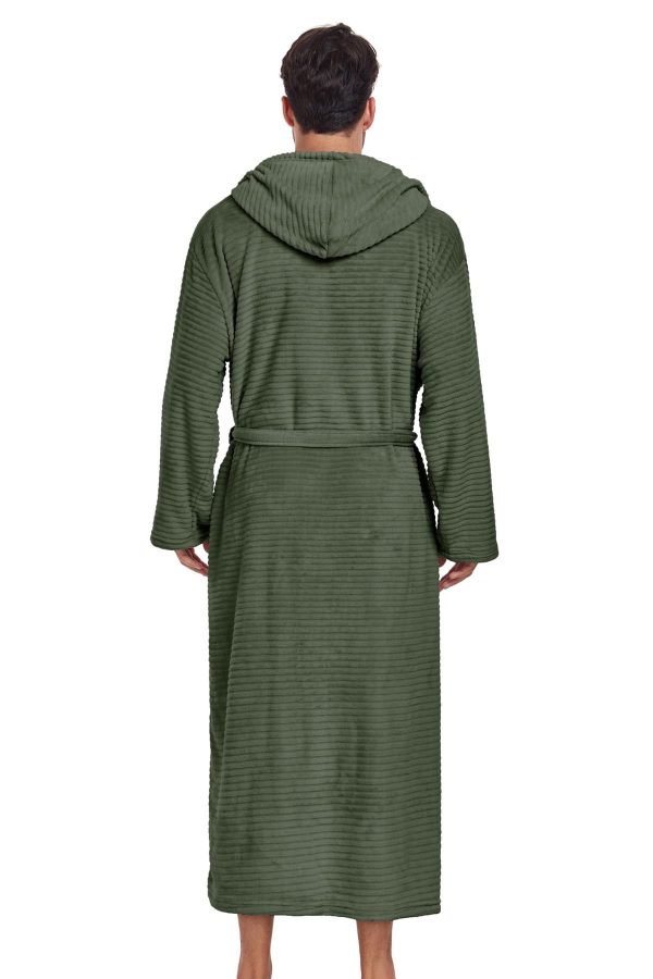 Mens Fleece Hooded Bathrobe Soft Plush Long House Coat with Pockets Flannel Nightgown Fluffy Warm Robe Sleepwear