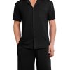 Mens Pajamas Set Short Sleeve Sleepwear Button Down Soft Loungewear 2 Piece Pj Shorts Sets with Pockets