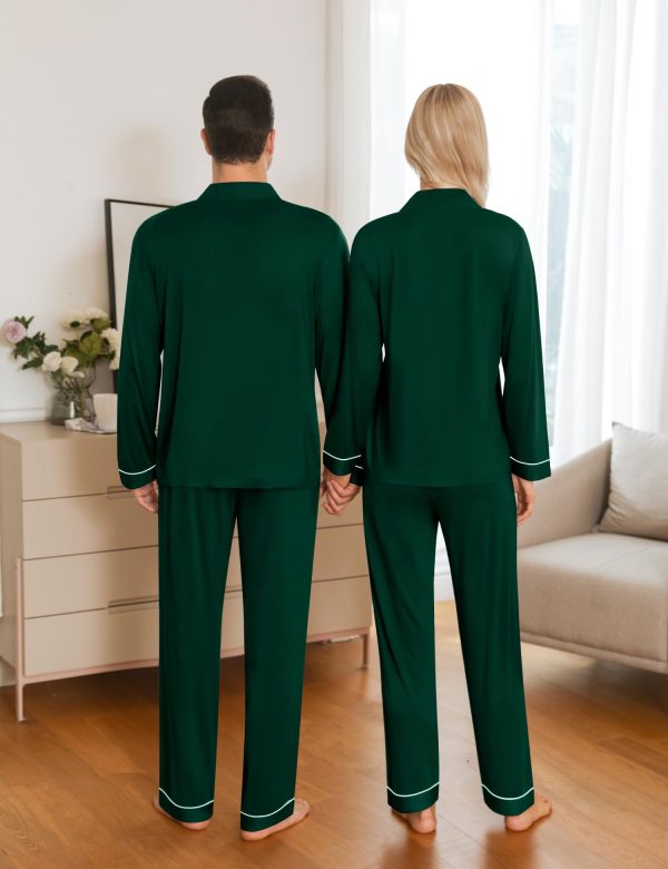 Matching Couple Christmas Pajamas Set Modal Long Sleeve Button-Down Sleepwear Family Festival Party Xmas PJs Sets