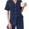 Cotton Pajamas for Women Set Short Sleeve Sleepwear Soft Button Down Pj Loungewear