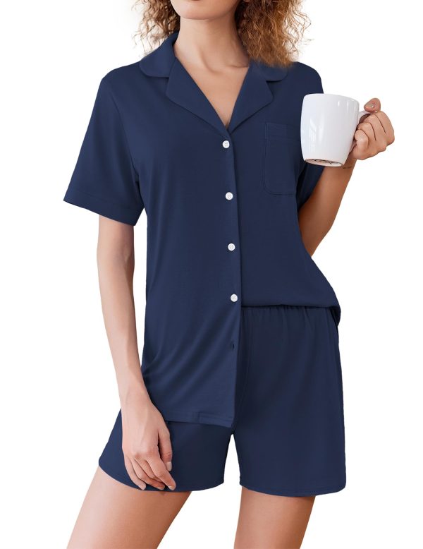 Cotton Pajamas for Women Set Short Sleeve Sleepwear Soft Button Down Pj Loungewear