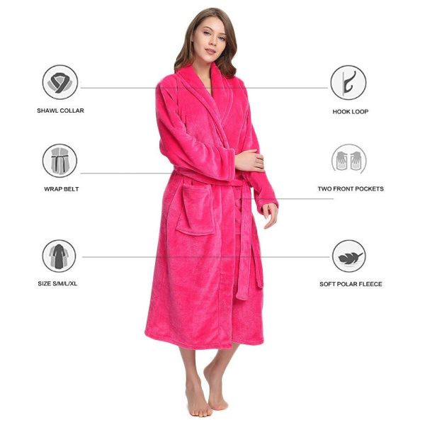 Womens Fleece Robes, Soft Plush Long Bathrobe, Thick Kimono Robes for Womens, Warm House Coat