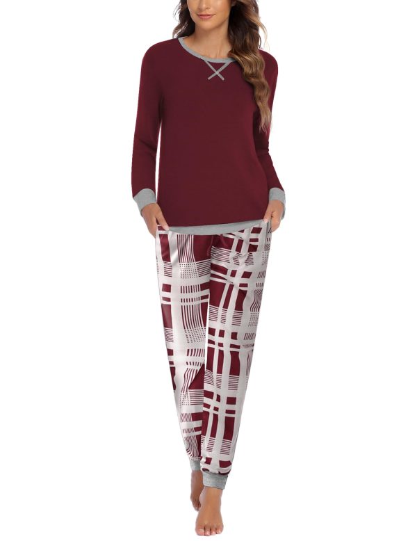 Pajamas Set for Women Long Sleeve Crew Neck Comfy Pjs Lounge Sets With Pockets