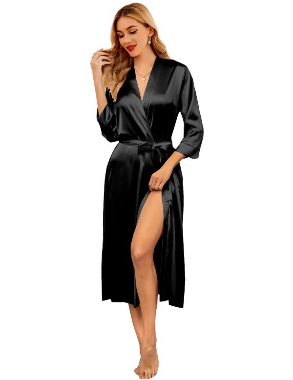 Silk Robes for Women Long Satin Bride Bridesmaid Wedding Party Robes Lightweight Sexy Sleepwear with Pockets