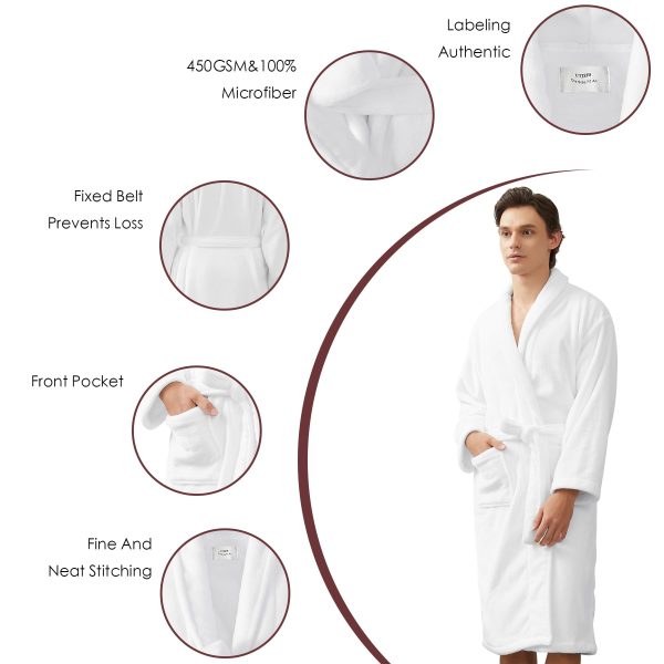 Mens Fleece Bathrobe with Shawl Collar,Soft Warm Knee Length -Mens' Plush Bathrobe- Soft Fleece Spa Bath Robe for Men