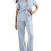 Womens Pajamas Set Plaid PJs Soft Button Down Sleepwear Short Sleeve Nightwear with Long Pants