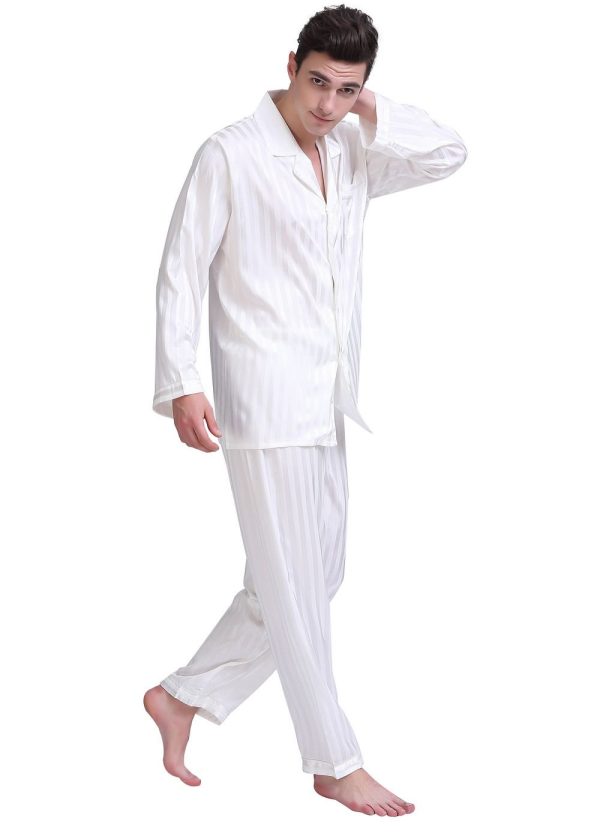 Mens Pajamas Set Satin Sleepwear Long Sleeve Loungewear Button-Down Pajamas for Men S-4XL