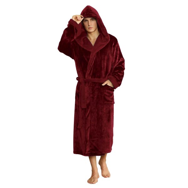 Mens Hooded Robe, Plush Robes for Men Long Fleece Bathrobe